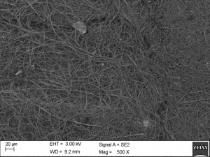 Figure 2: Scanning Electron Micrograph of cellulose acetate fibers used for Luna's forensic swabs