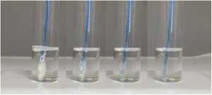 Figure 3: Screen captures from a time-lapse video: Complete dissolution of a prototype forensic swab in 3 minutes. Luna’s swabs completely dissolve in solutions compatible with laboratory DNA extraction, and allow for near-100% DNA recovery.